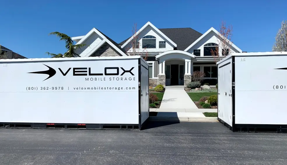 velox storage container in front of residential home
