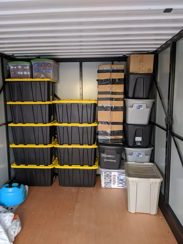 totes packed inside Velox storage unit