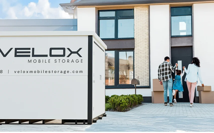 family moved into new house with Velox storage unit