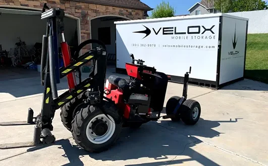 Velox storage unit being delivered to residential address