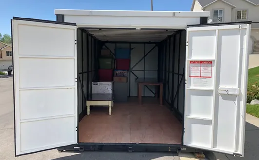 household items packed inside Velox storage container