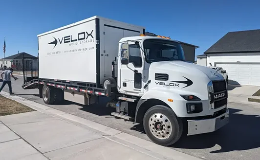 Velox storage container on moving truck