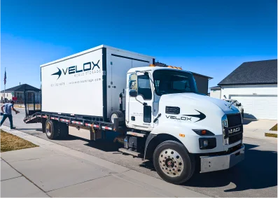 Velox storage container on moving truck