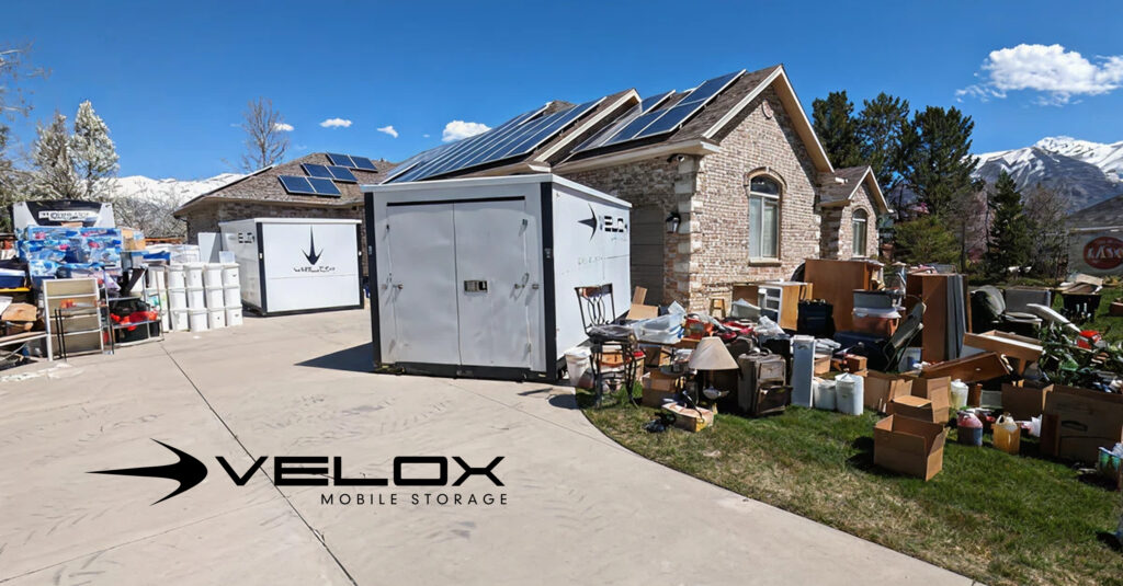 Velox Container Sitting in Yard with Many Belongings