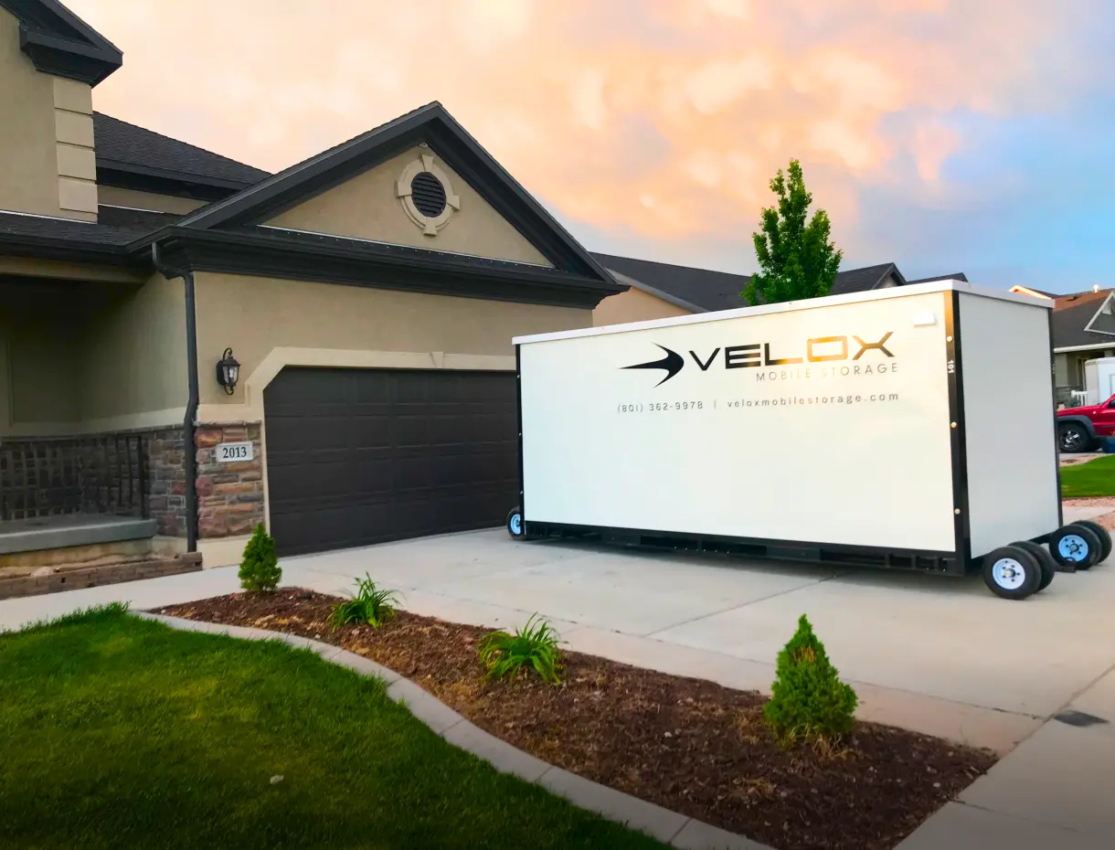 An organized portable storage unit of Velox Mobile Storage
